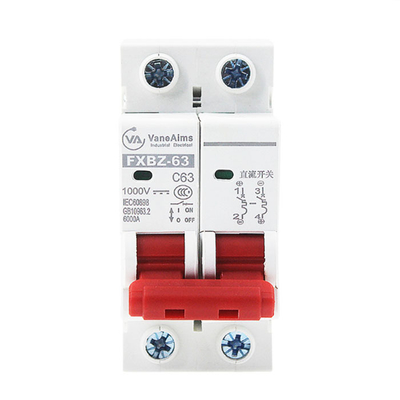 2P DC 1000V Solar DC MCB Mini Circuit Breaker 6A/10A/16A/20A/25A/32A/40A/50A/63A For PV System FXBZ-63